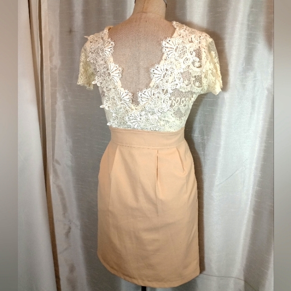 Royal Party Dress, TAG, Mini Ivory Lace Empire Waist, beige Skirt+Camisole, 6 - Picture 5 of 14